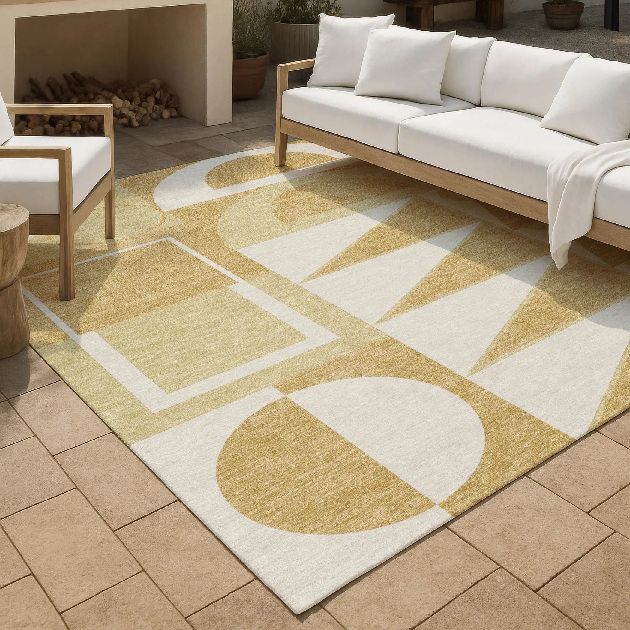 3' X 5' Gold And Wheat Geometric Washable Indoor Outdoor Area Rug Homeroots Outdoor
