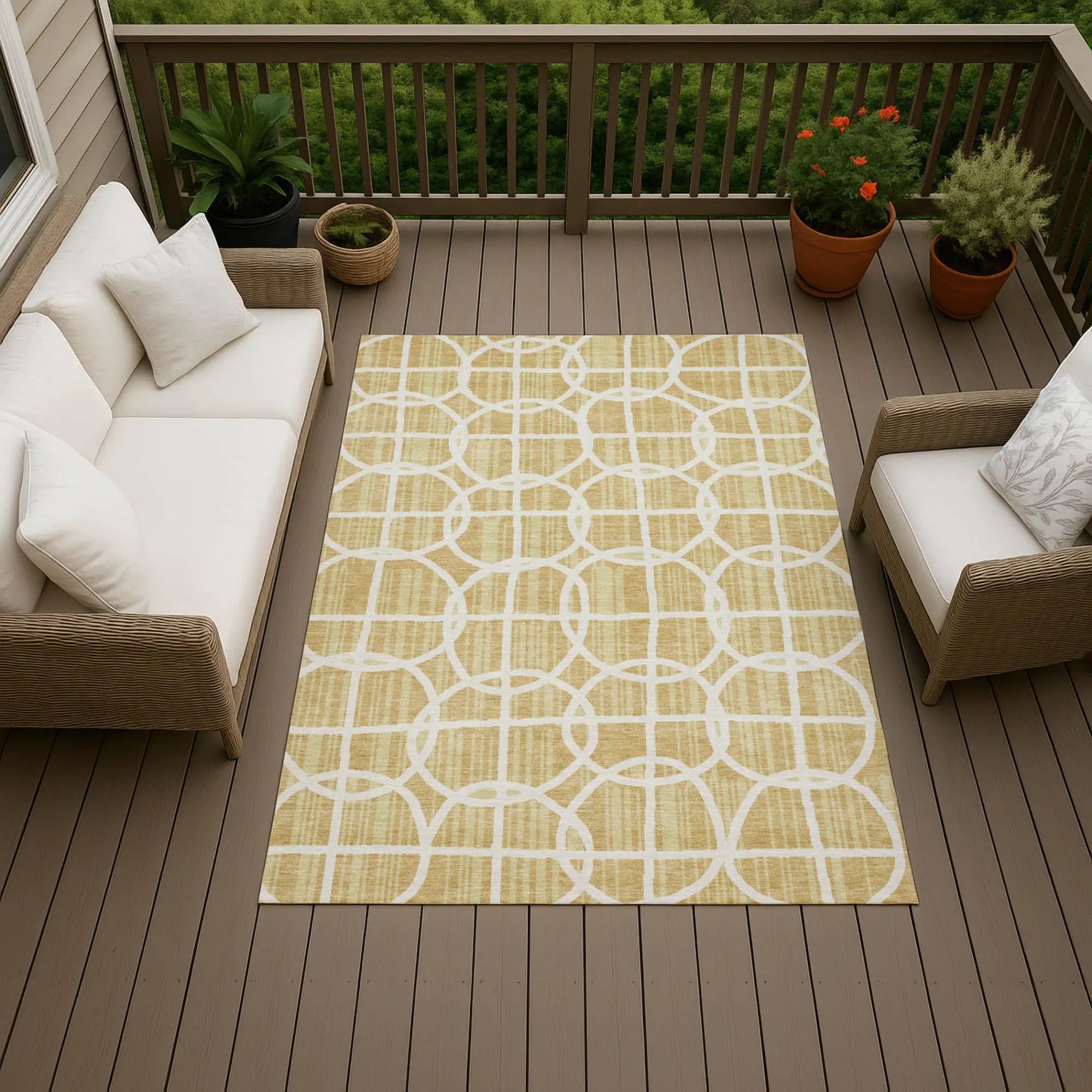 3' X 5' Gold And Wheat Geometric Washable Indoor Outdoor Area Rug Homeroots Outdoor