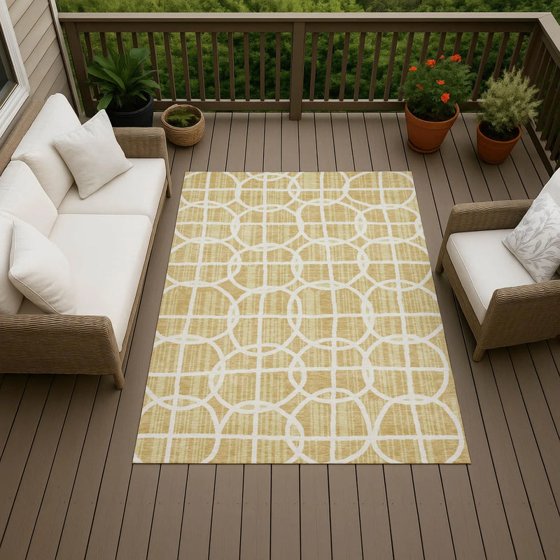 3' X 5' Gold And Wheat Geometric Washable Indoor Outdoor Area Rug Homeroots Outdoor