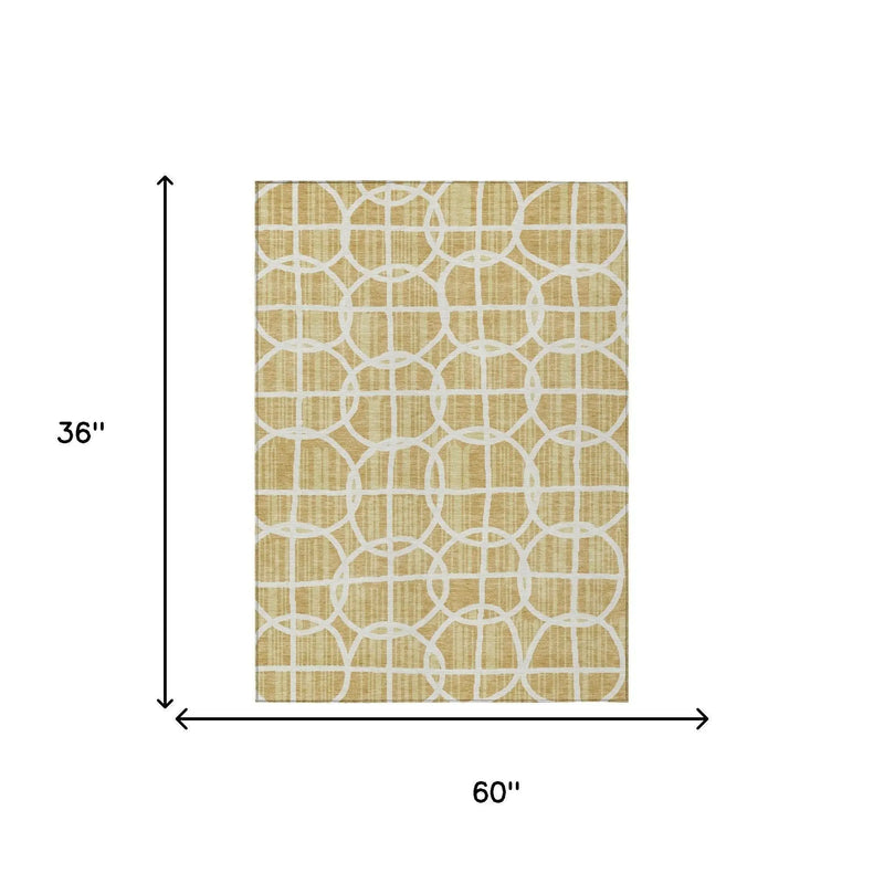 3' X 5' Gold And Wheat Geometric Washable Indoor Outdoor Area Rug Homeroots Outdoor