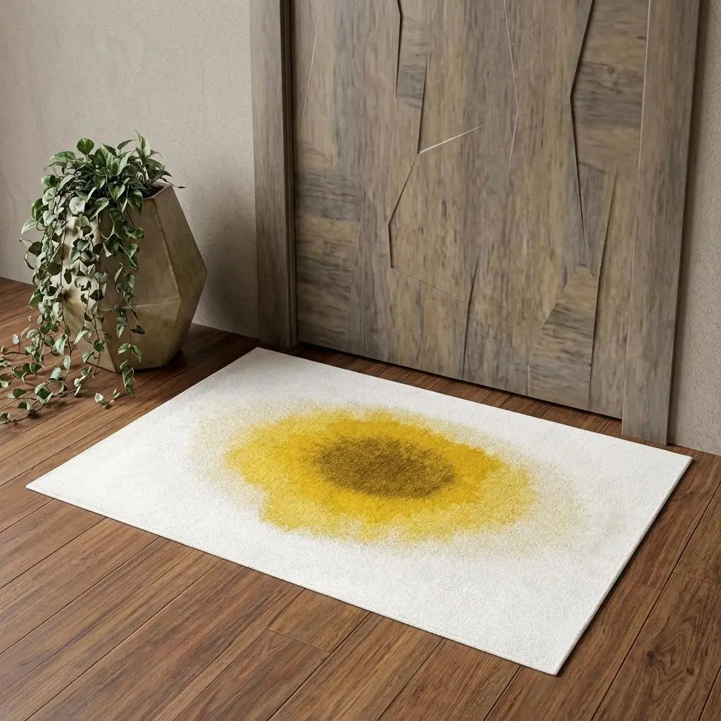 3' X 5' Gold And White Abstract Washable Area Rug With UV Protection Homeroots Home Decor