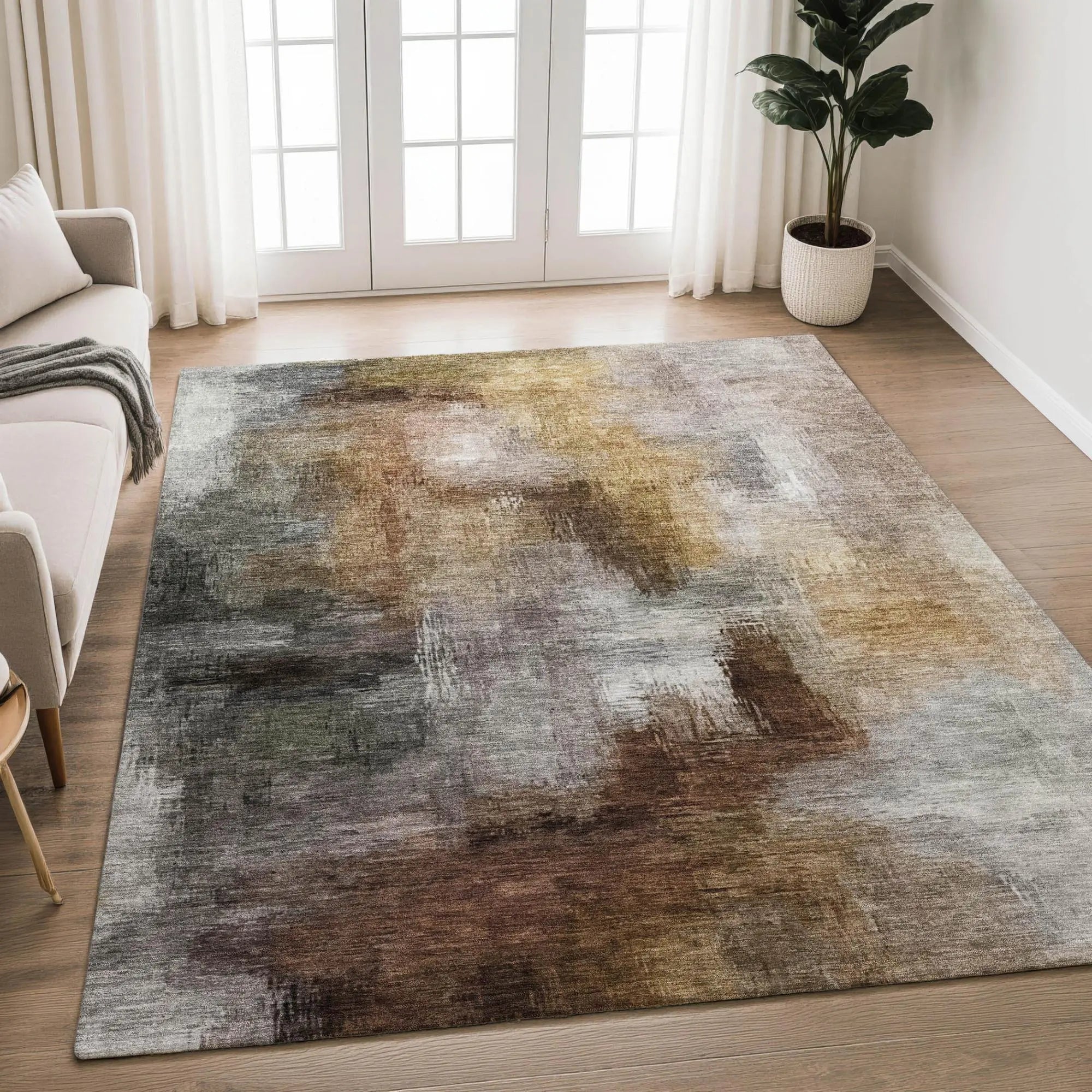 3' X 5' Granite Gray And Gray Abstract Washable Indoor Outdoor Area Rug Homeroots Outdoor