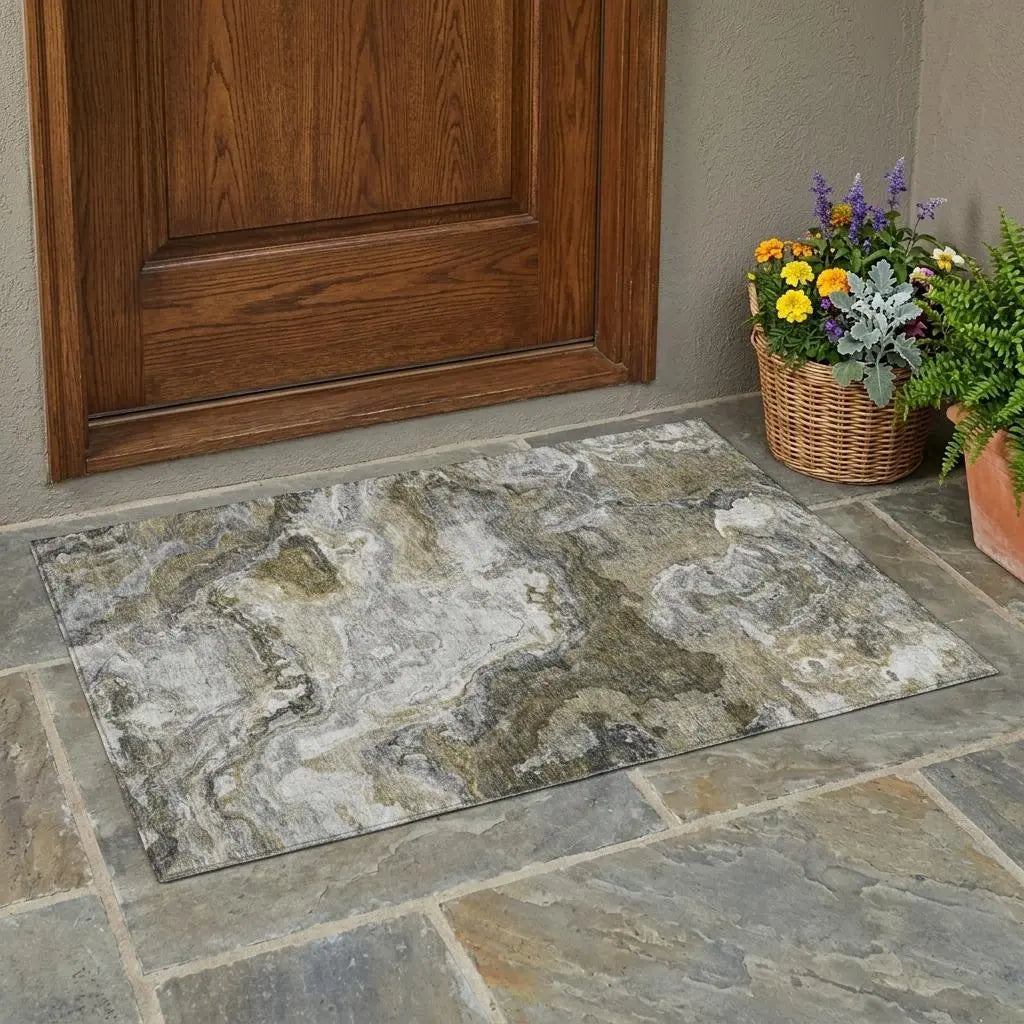 3' X 5' Granite Gray And Gray Abstract Washable Indoor Outdoor Area Rug Homeroots Outdoor