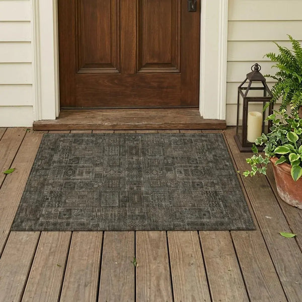 3' X 5' Granite Gray And Gray Oriental Washable Indoor Outdoor Area Rug Homeroots Outdoor