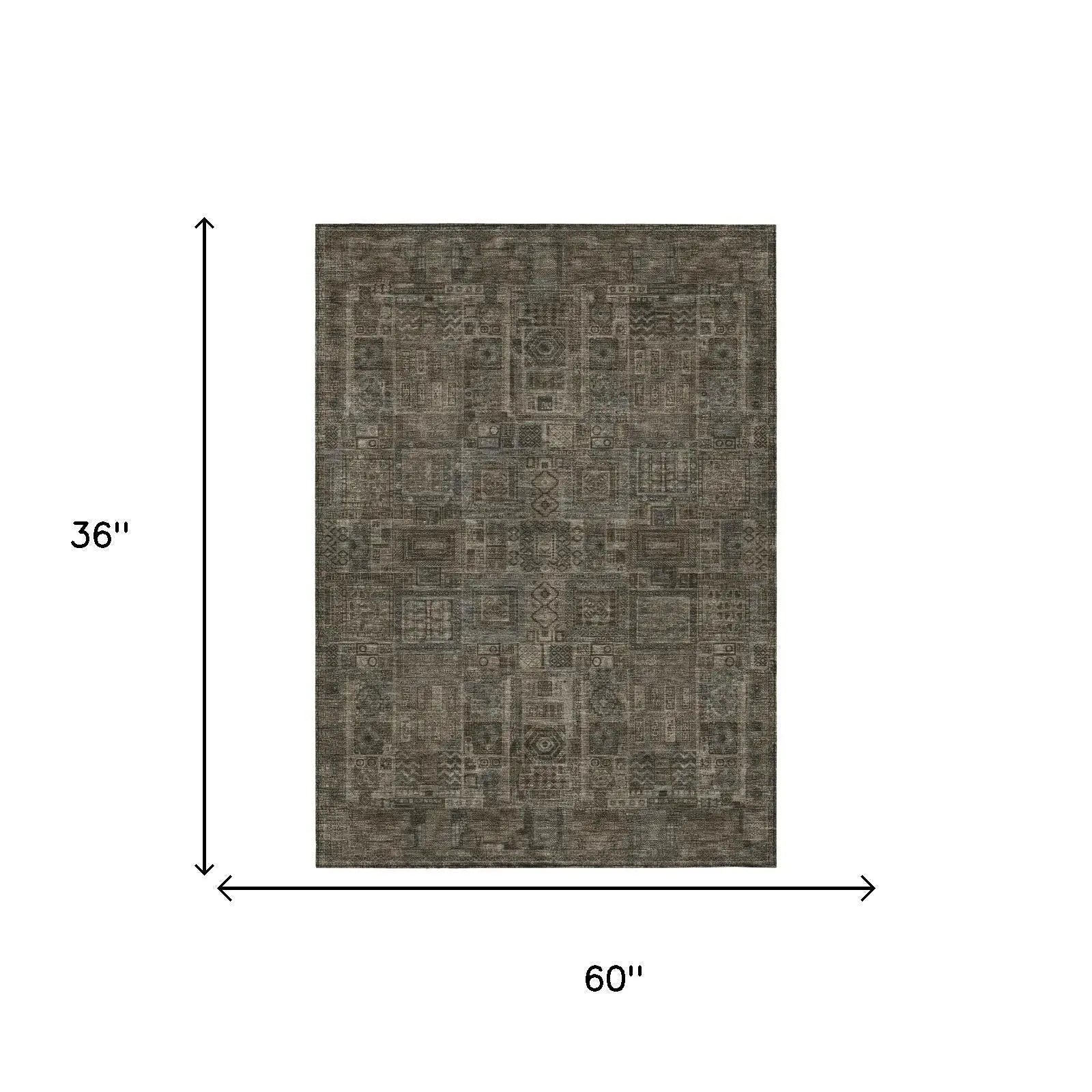 3' X 5' Granite Gray And Gray Oriental Washable Indoor Outdoor Area Rug Homeroots Outdoor