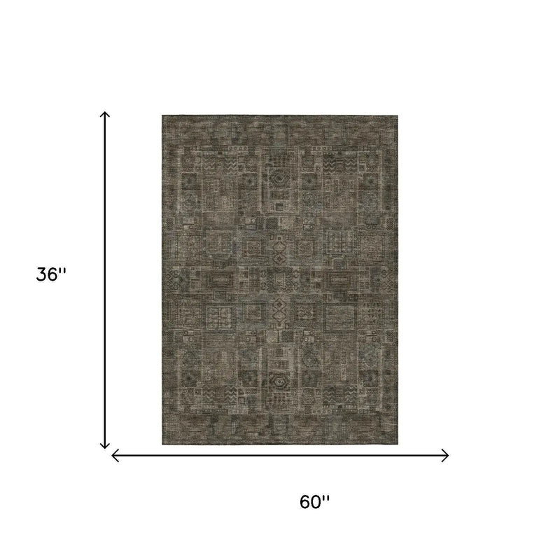 3' X 5' Granite Gray And Gray Oriental Washable Indoor Outdoor Area Rug Homeroots Outdoor