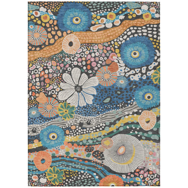 3' X 5' Granite Gray And Navy Blue Floral Washable Indoor Outdoor Area Rug Homeroots Outdoor