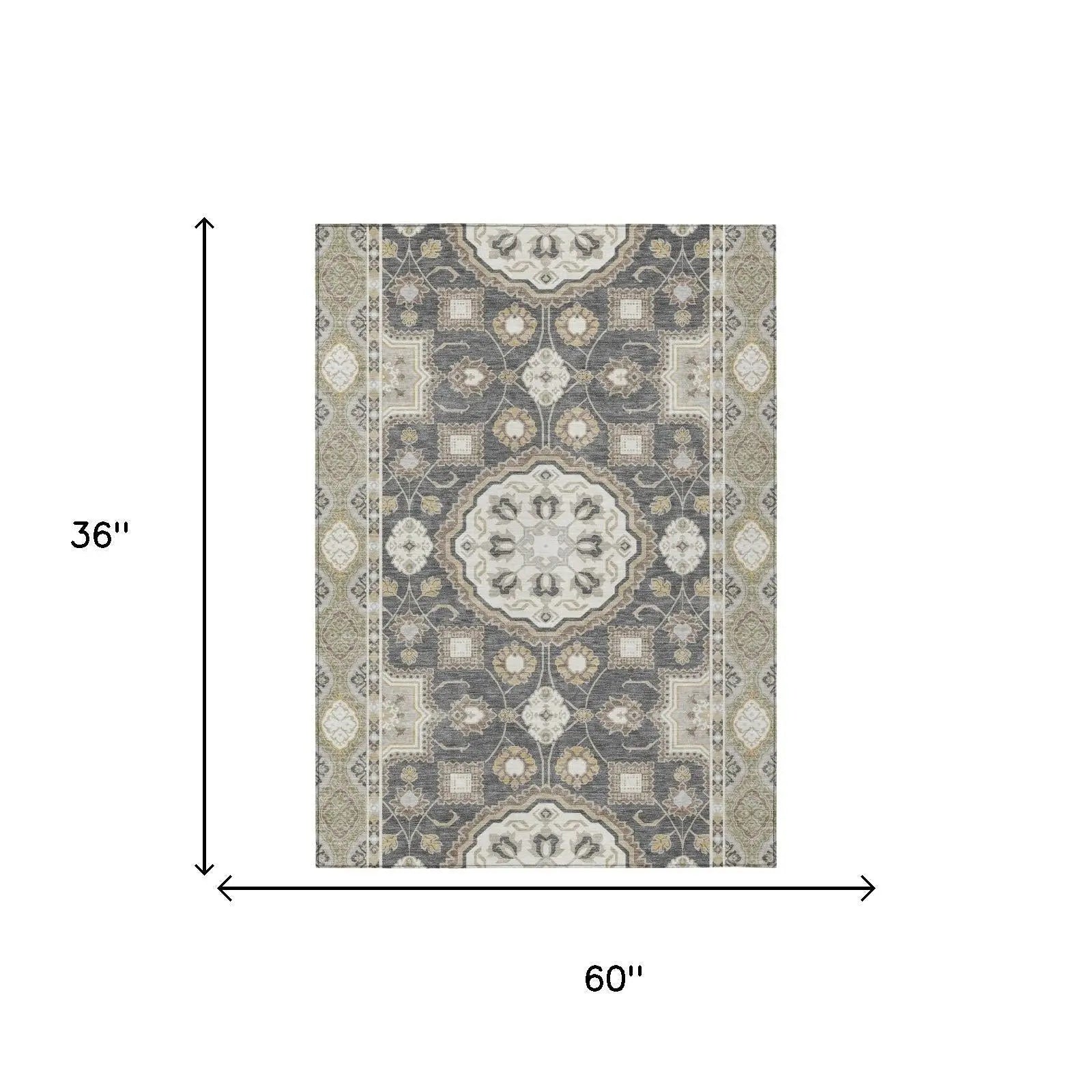 3' X 5' Graphite And Gray Floral Medallion Washable Indoor Outdoor Area Rug Homeroots Outdoor