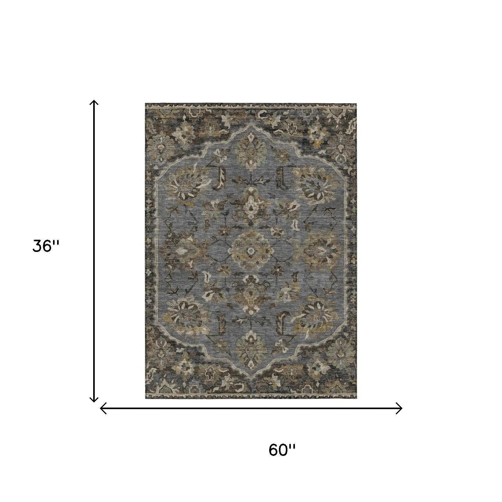 3' X 5' Graphite And Gray Floral Medallion Washable Indoor Outdoor Area Rug Homeroots Outdoor