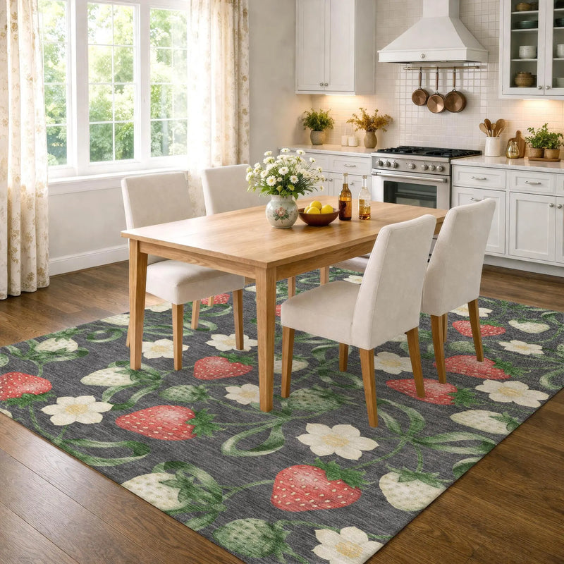 3' X 5' Graphite And Gray Floral Washable Indoor Outdoor Area Rug Homeroots Outdoor