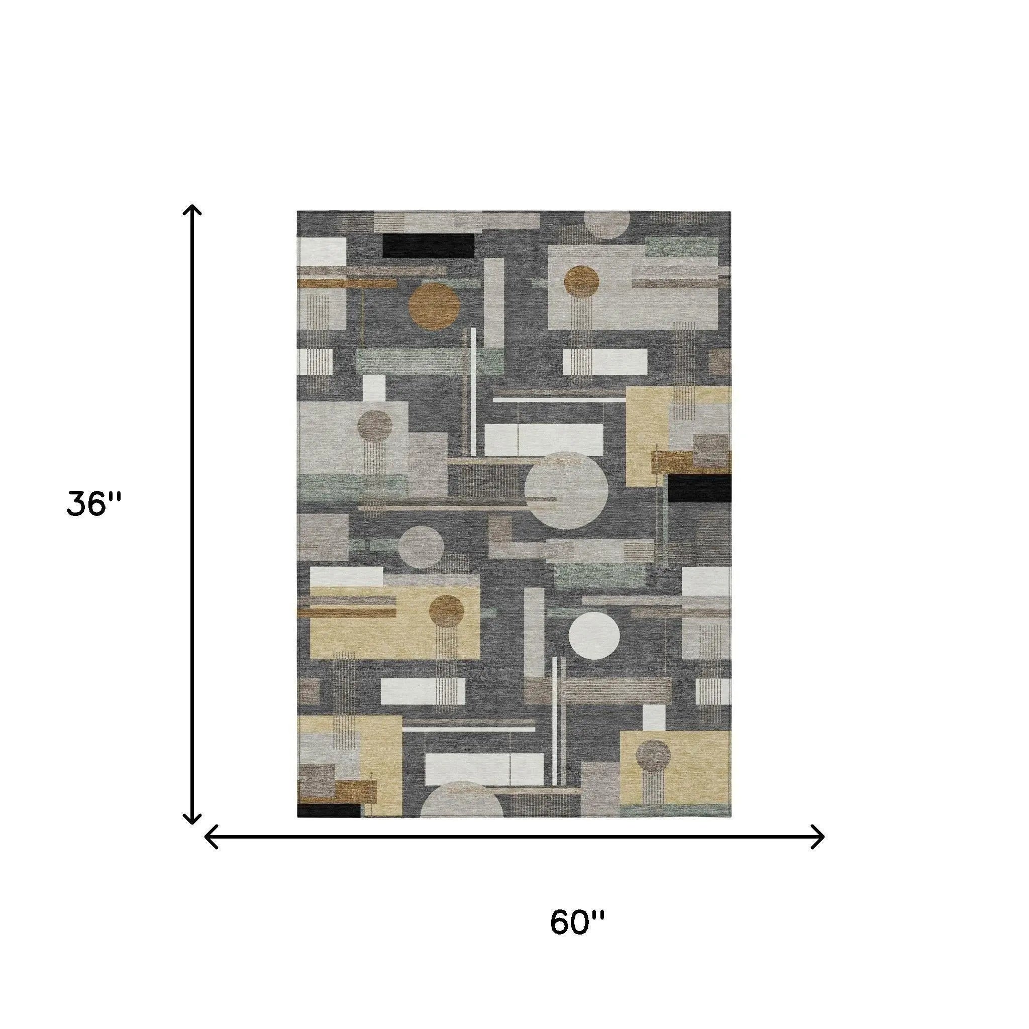 3' X 5' Graphite And Gray Geometric Washable Indoor Outdoor Area Rug Homeroots Outdoor