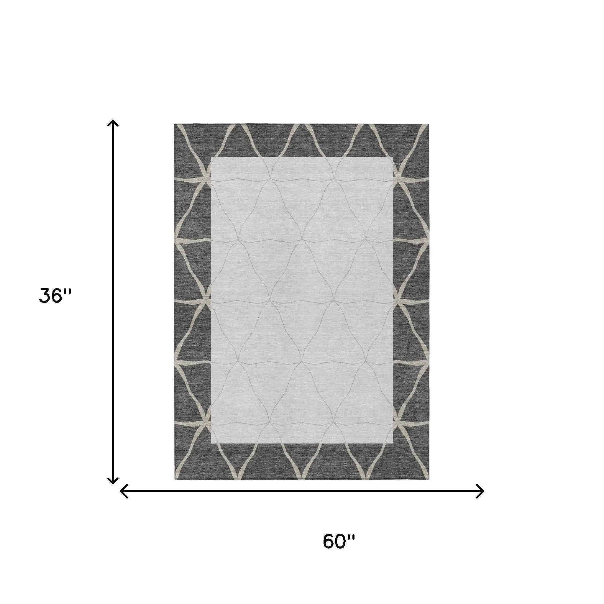 3' X 5' Graphite And Gray Geometric Washable Indoor Outdoor Area Rug Homeroots Outdoor