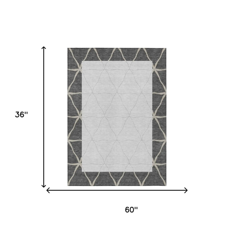 3' X 5' Graphite And Gray Geometric Washable Indoor Outdoor Area Rug Homeroots Outdoor