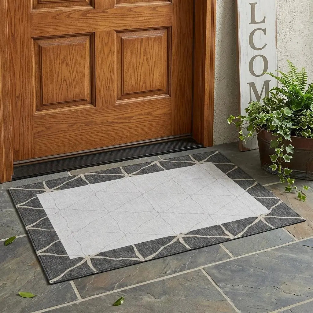 3' X 5' Graphite And Gray Geometric Washable Indoor Outdoor Area Rug Homeroots Outdoor