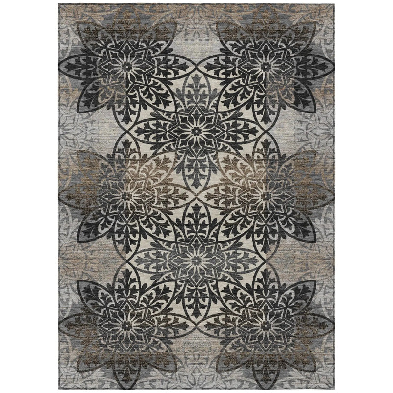 3' X 5' Graphite And Gray Oriental Washable Indoor Outdoor Area Rug Homeroots Outdoor