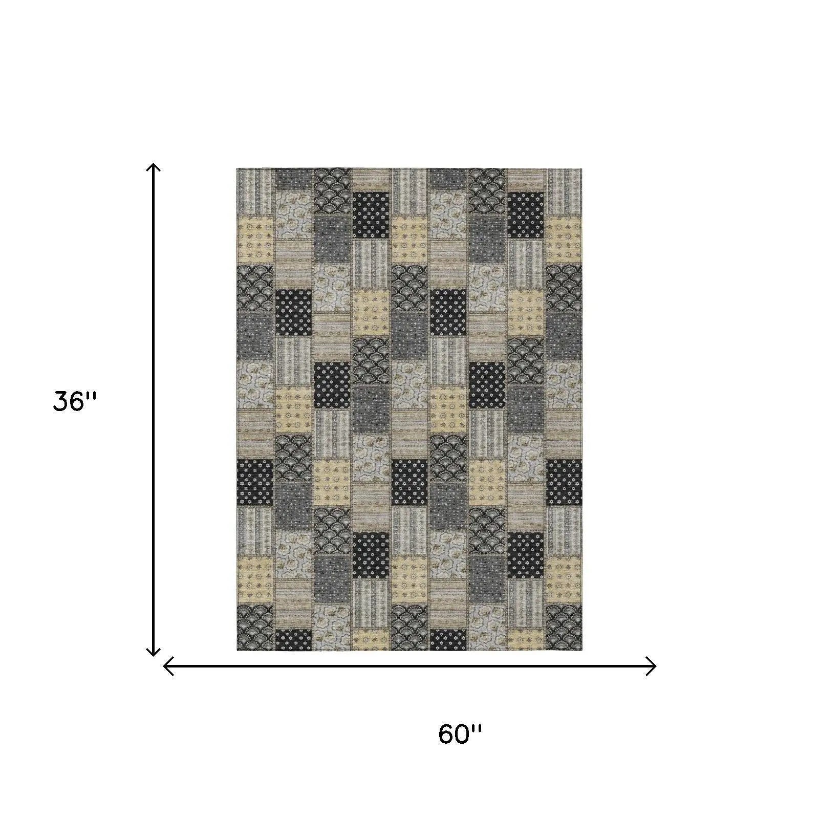 3' X 5' Graphite And Gray Patchwork Washable Indoor Outdoor Area Rug Homeroots Outdoor