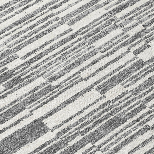 3' X 5' Graphite And Gray Striped Washable Indoor Outdoor Area Rug Homeroots Outdoor