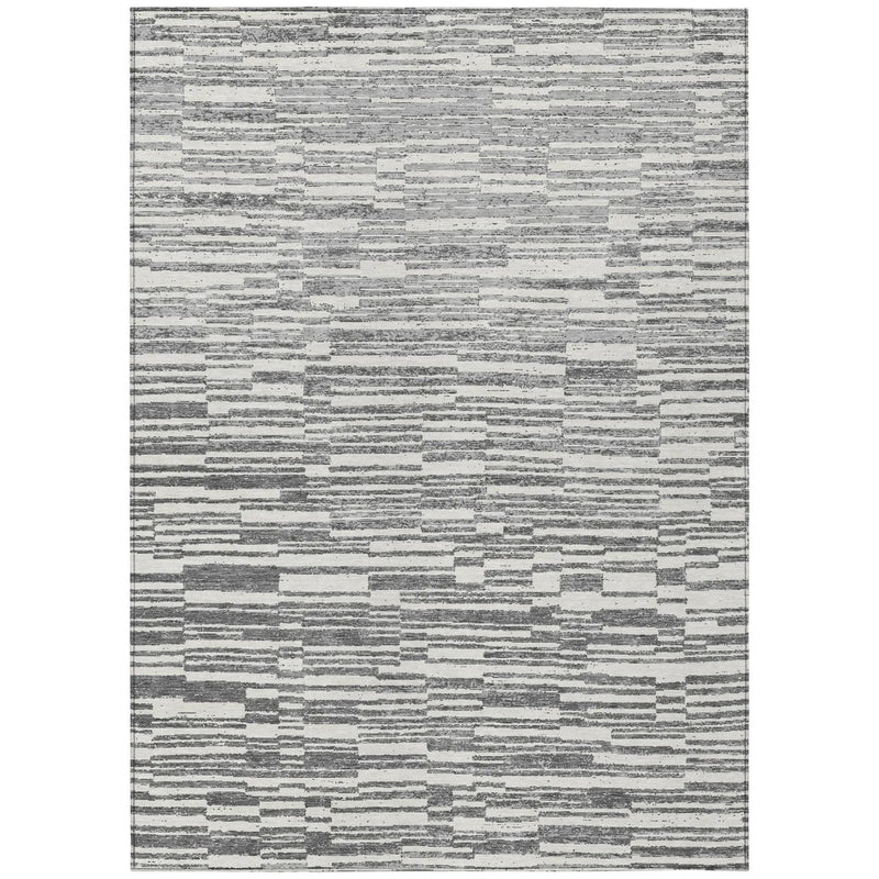 3' X 5' Graphite And Gray Striped Washable Indoor Outdoor Area Rug Homeroots Outdoor