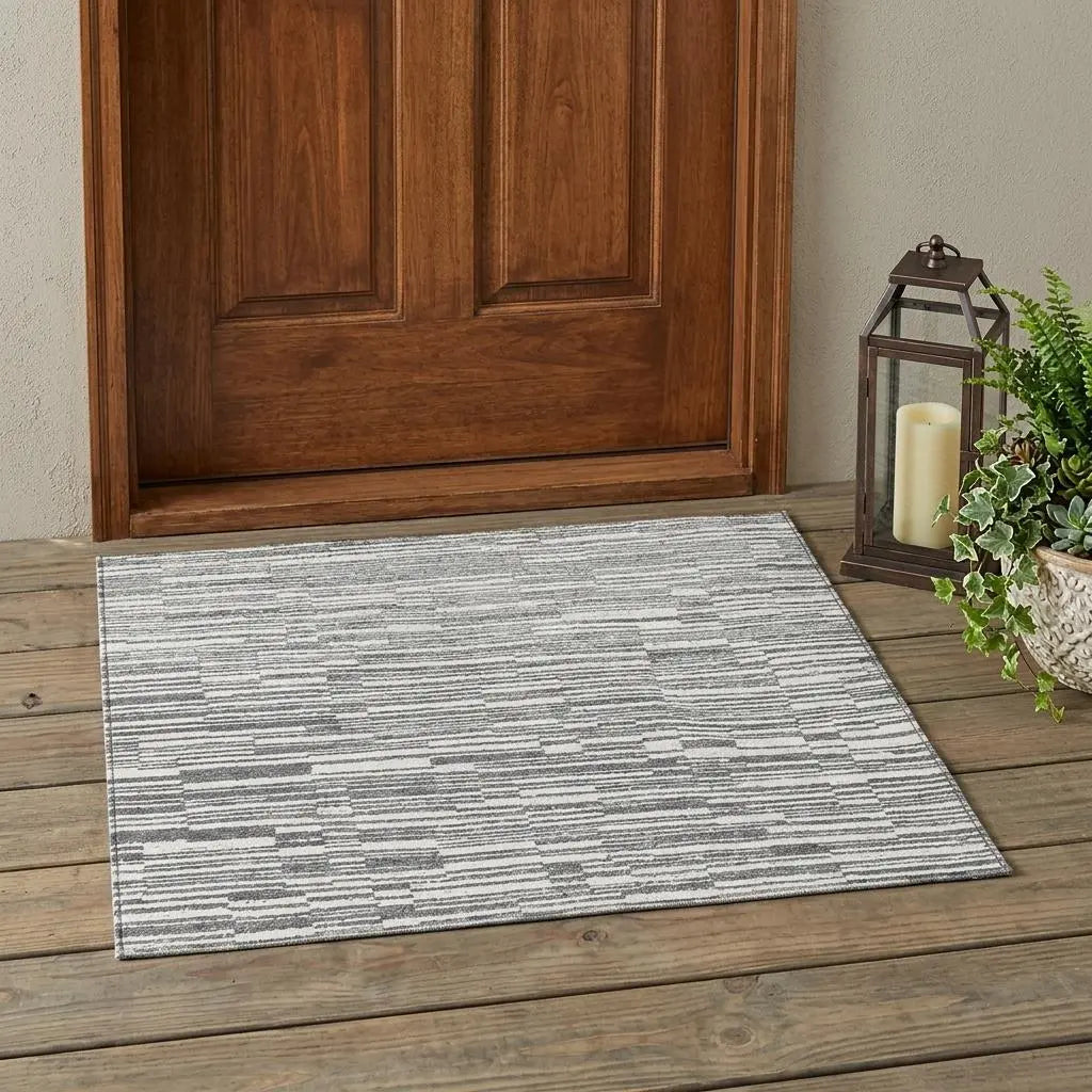 3' X 5' Graphite And Gray Striped Washable Indoor Outdoor Area Rug Homeroots Outdoor