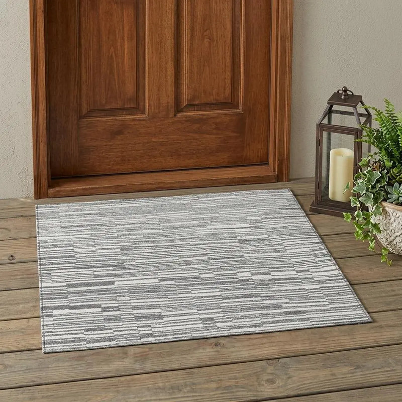 3' X 5' Graphite And Gray Striped Washable Indoor Outdoor Area Rug Homeroots Outdoor