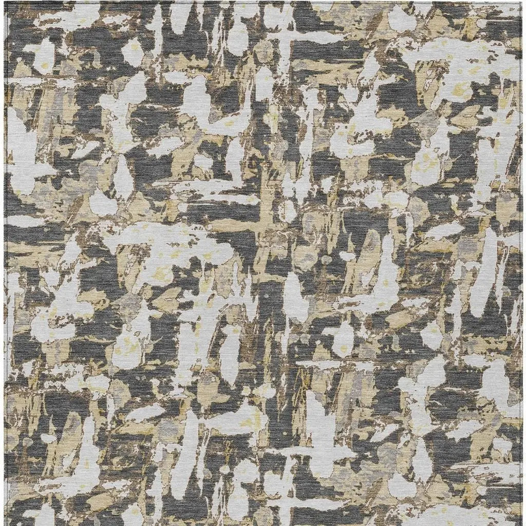 3' X 5' Graphite And Ivory Abstract Washable Indoor Outdoor Area Rug Homeroots Outdoor
