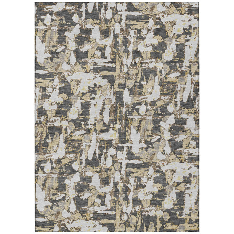 3' X 5' Graphite And Ivory Abstract Washable Indoor Outdoor Area Rug Homeroots Outdoor