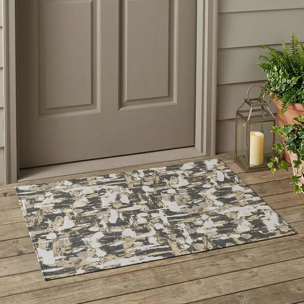 3' X 5' Graphite And Ivory Abstract Washable Indoor Outdoor Area Rug Homeroots Outdoor