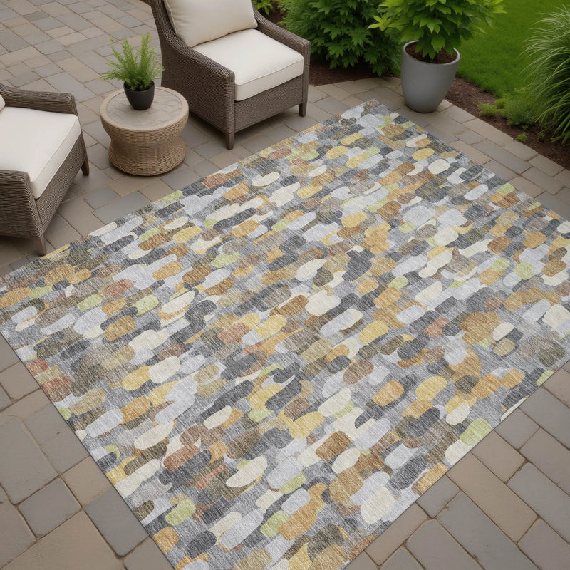 3' X 5' Gray And Beige Abstract Washable Indoor Outdoor Area Rug Homeroots Outdoor