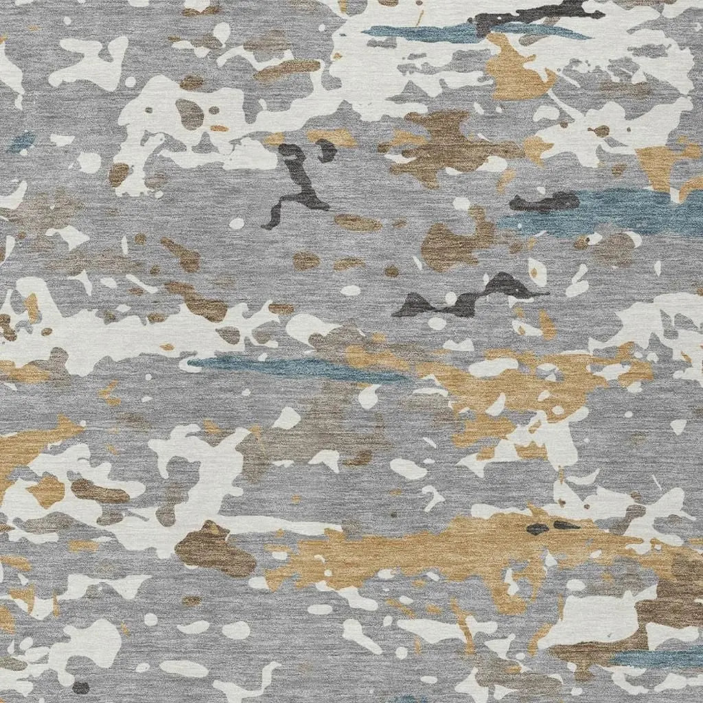 3' X 5' Gray And Beige Abstract Washable Indoor Outdoor Area Rug Homeroots Outdoor