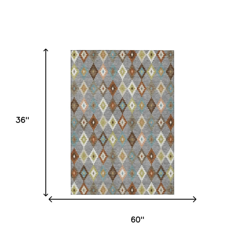 3' X 5' Gray And Beige Aztec Washable Indoor Outdoor Area Rug Homeroots Outdoor