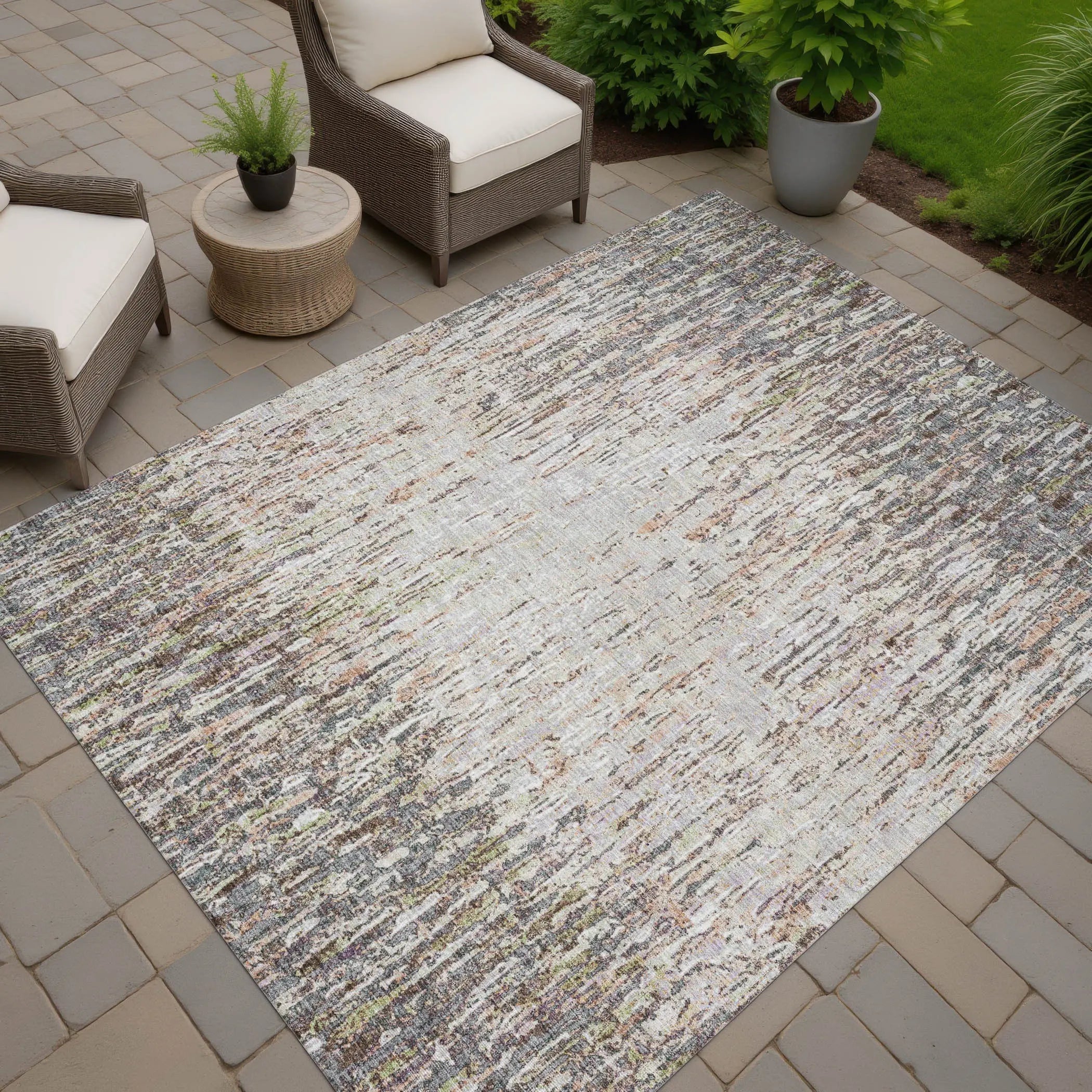 3' X 5' Gray And Beige Striped Washable Indoor Outdoor Area Rug Homeroots Outdoor
