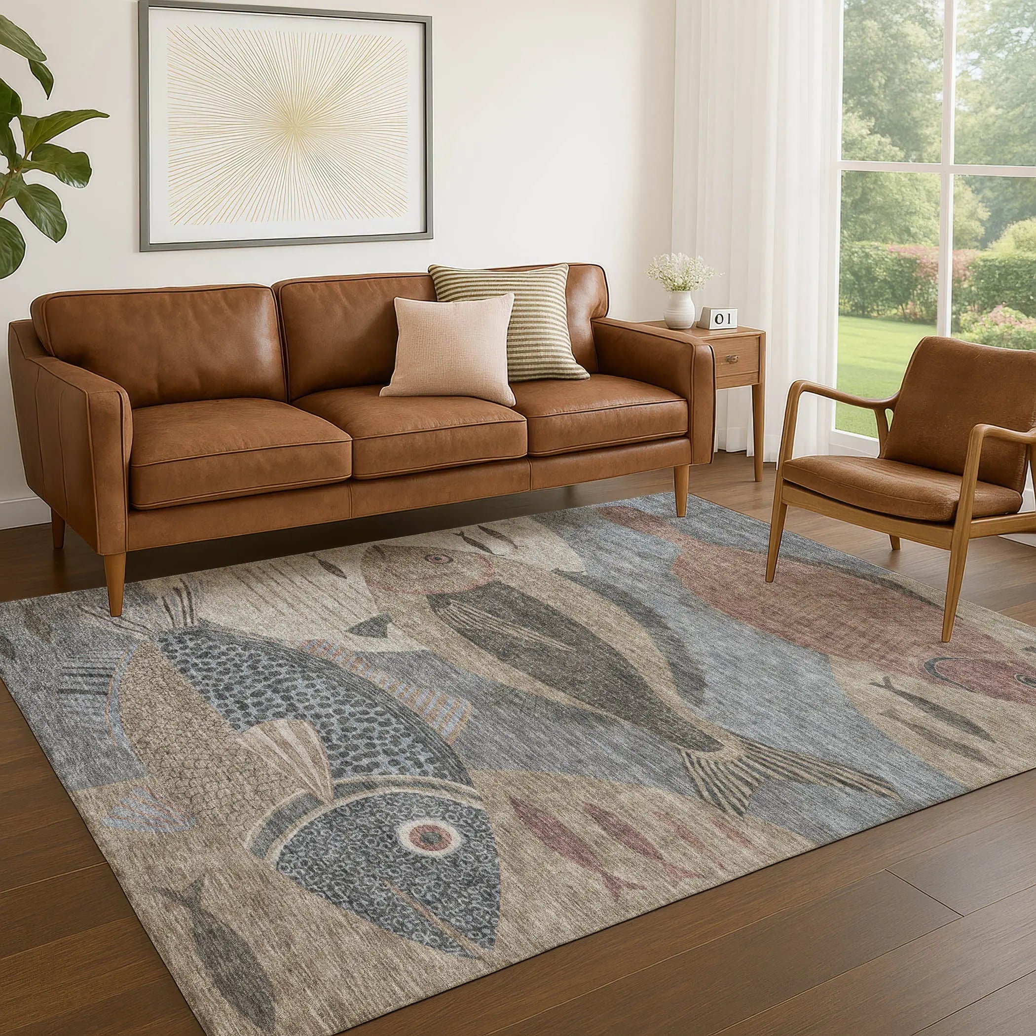 3' X 5' Gray And Beige Tropical Fish Washable Indoor Outdoor Area Rug Homeroots Outdoor