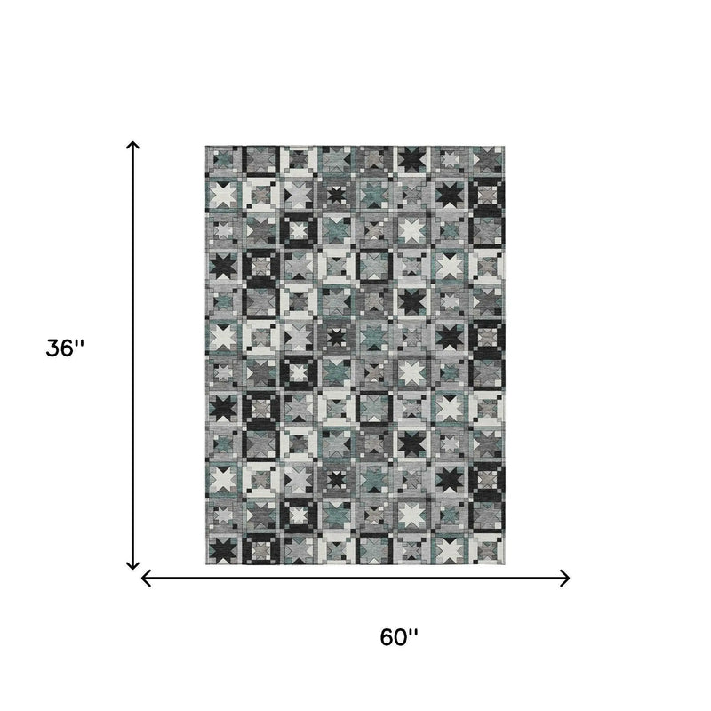 3' X 5' Gray And Black Patchwork Washable Indoor Outdoor Area Rug Homeroots Outdoor