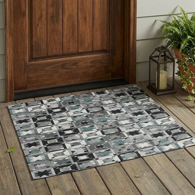 3' X 5' Gray And Black Patchwork Washable Indoor Outdoor Area Rug Homeroots Outdoor