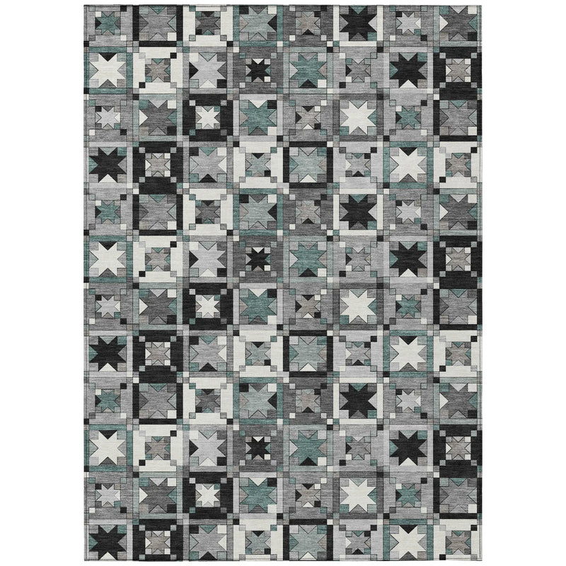 3' X 5' Gray And Black Patchwork Washable Indoor Outdoor Area Rug Homeroots Outdoor