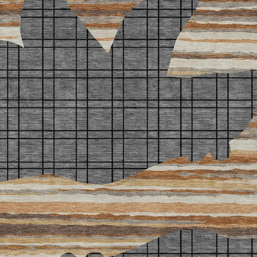 3' X 5' Gray And Brown Abstract Washable Indoor Outdoor Area Rug Homeroots Outdoor