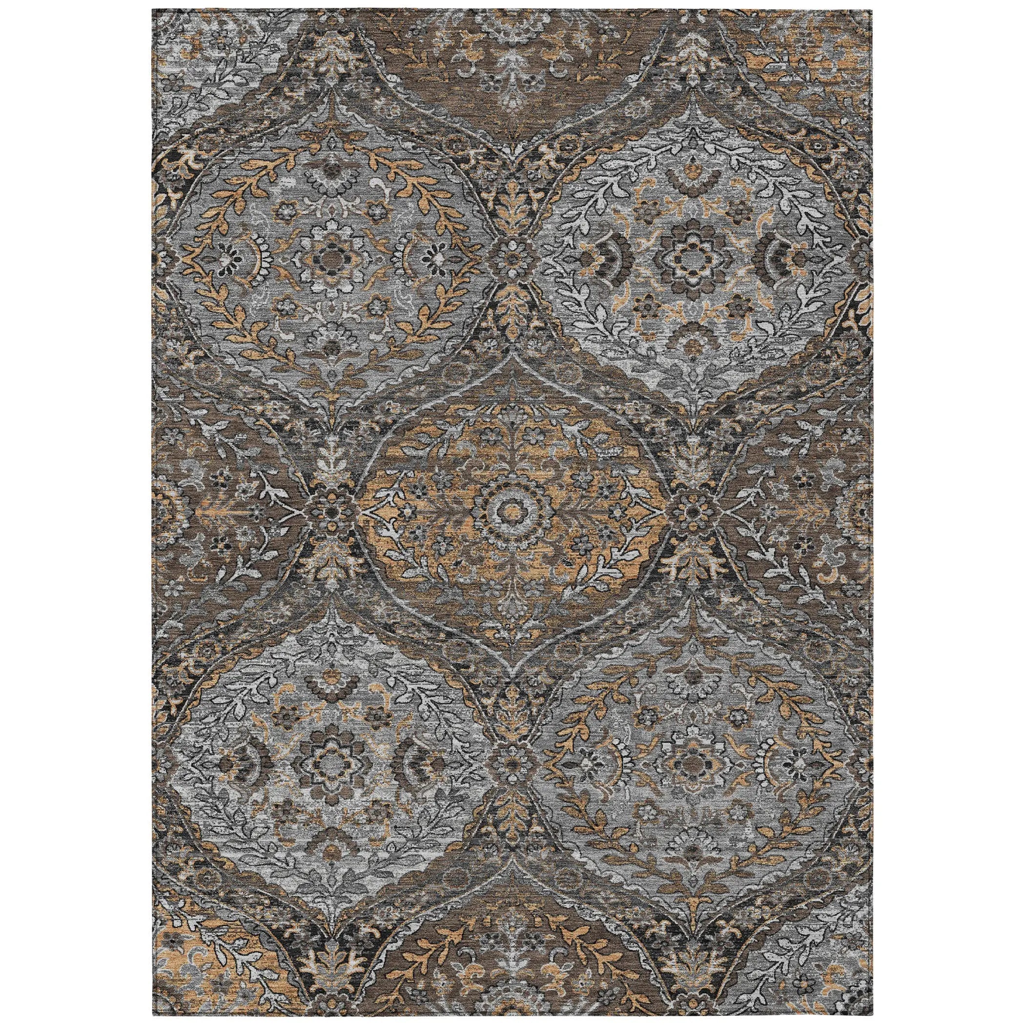 3' X 5' Gray And Brown Ogee Washable Indoor Outdoor Area Rug Homeroots Outdoor