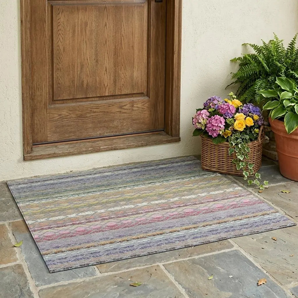 3' X 5' Gray And Chocolate Striped Washable Indoor Outdoor Area Rug Homeroots Outdoor