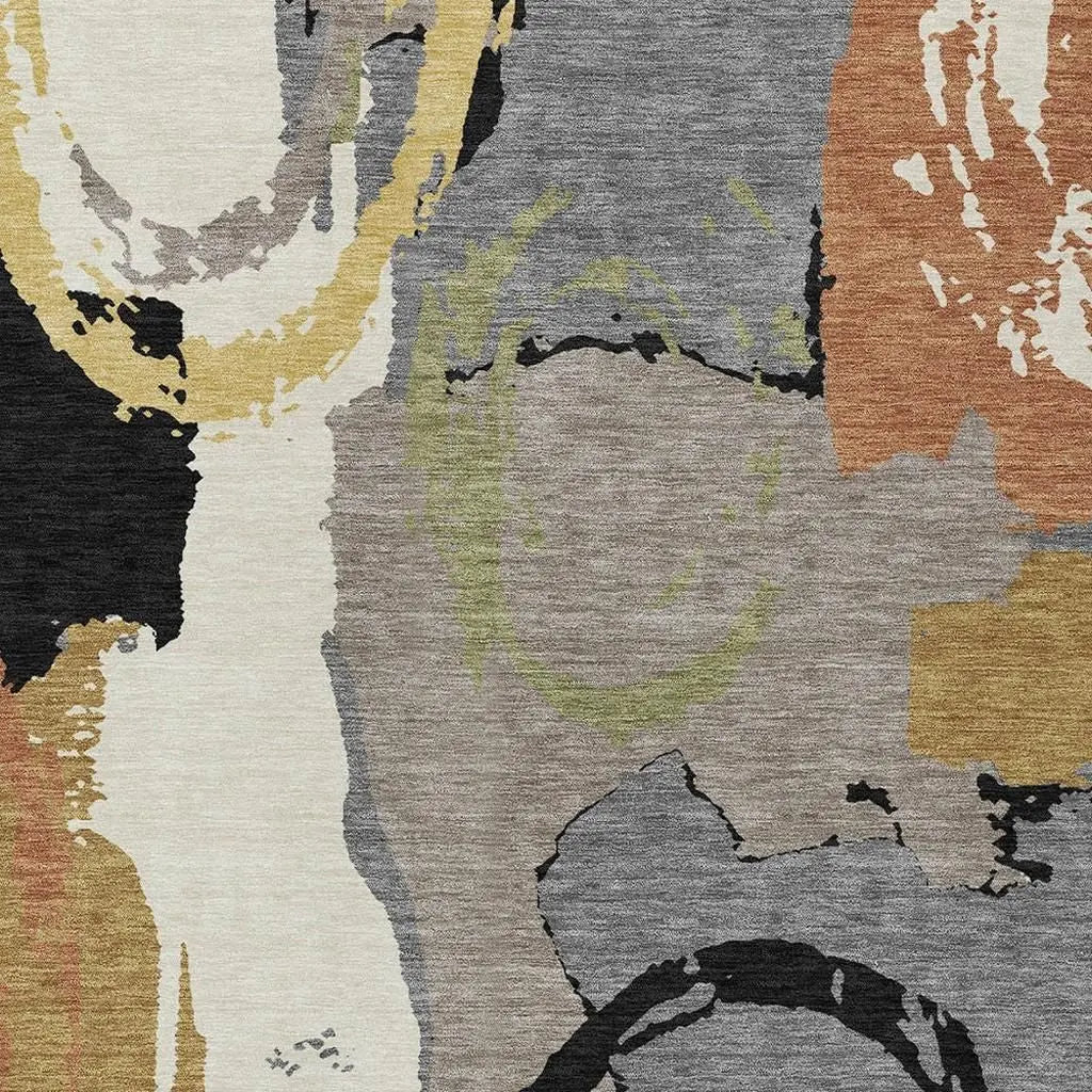 3' X 5' Gray And Copper Abstract Washable Indoor Outdoor Area Rug Homeroots Outdoor