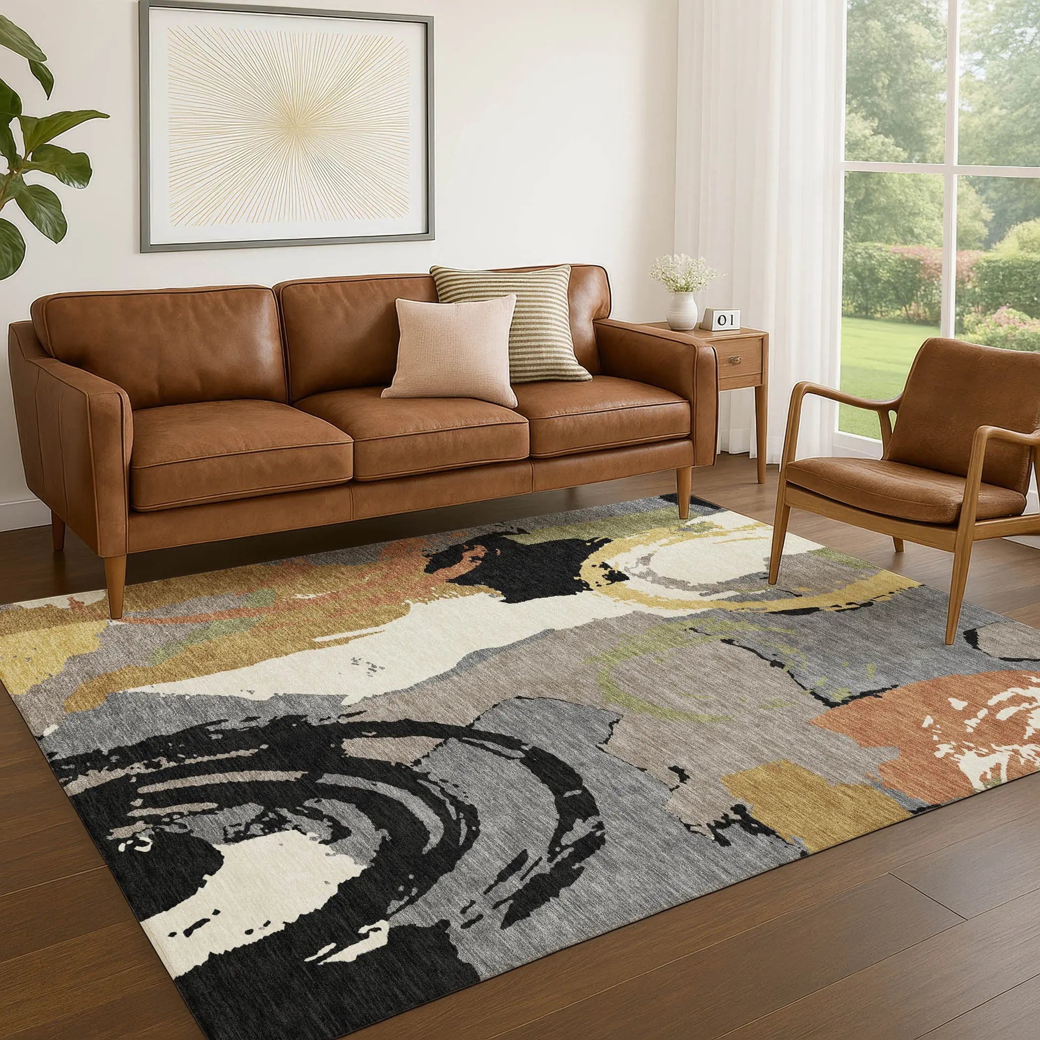 3' X 5' Gray And Copper Abstract Washable Indoor Outdoor Area Rug Homeroots Outdoor