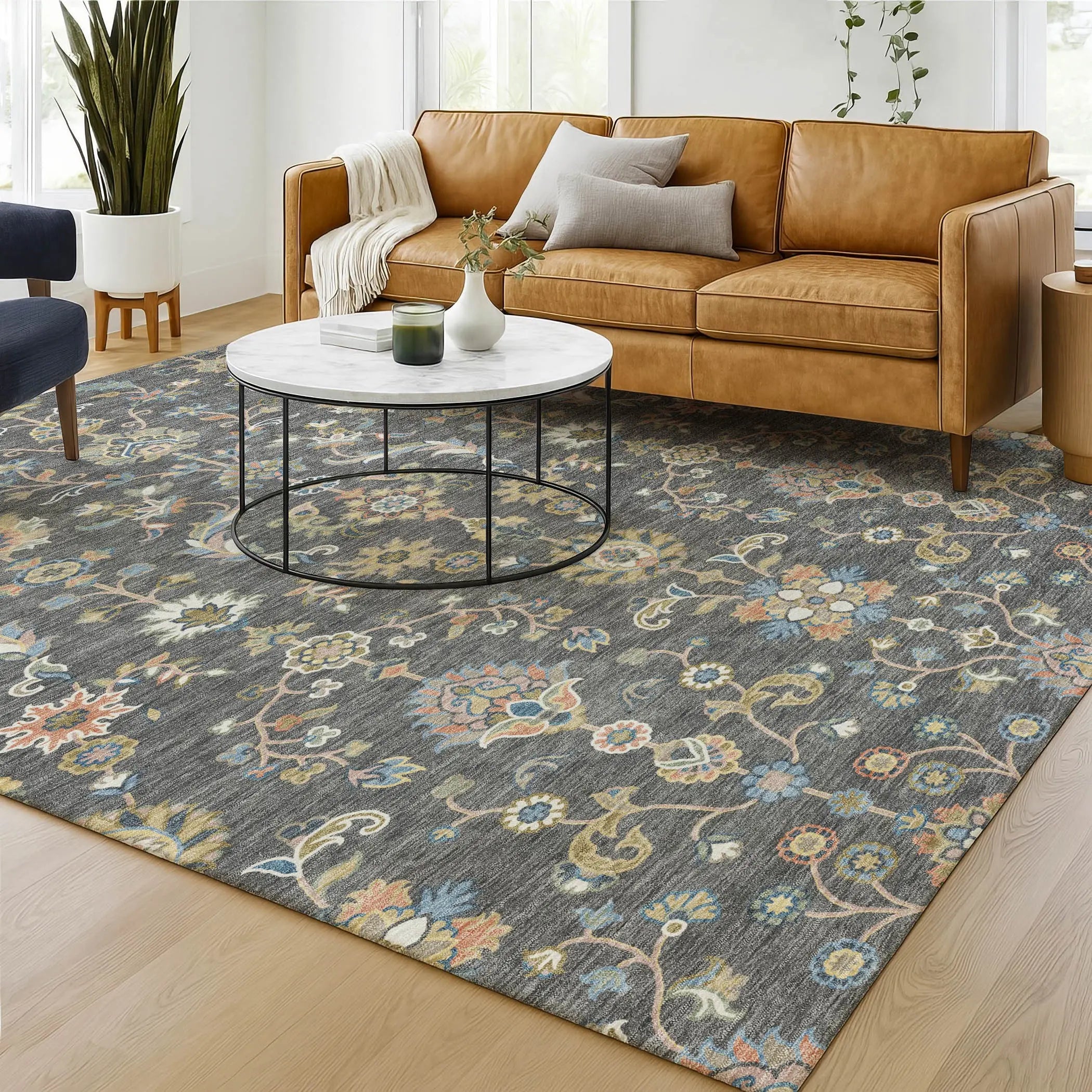 3' X 5' Gray And Denim Blue Abstract Washable Indoor Outdoor Area Rug Homeroots Outdoor