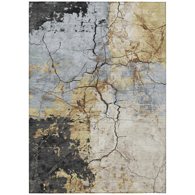 3' X 5' Gray And Gold Abstract Washable Indoor Outdoor Area Rug Homeroots Outdoor