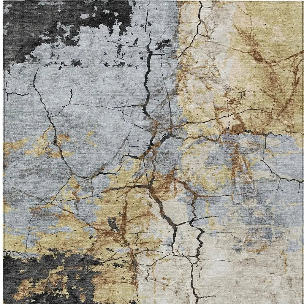 3' X 5' Gray And Gold Abstract Washable Indoor Outdoor Area Rug Homeroots Outdoor