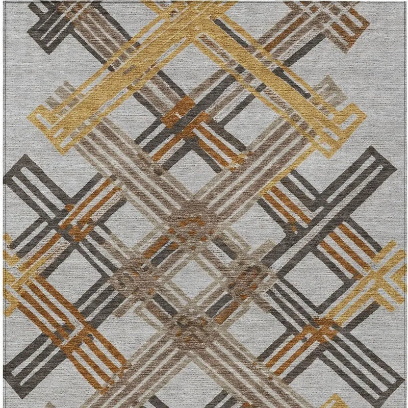 3' X 5' Gray And Gold Geometric Washable Indoor Outdoor Area Rug Homeroots Outdoor