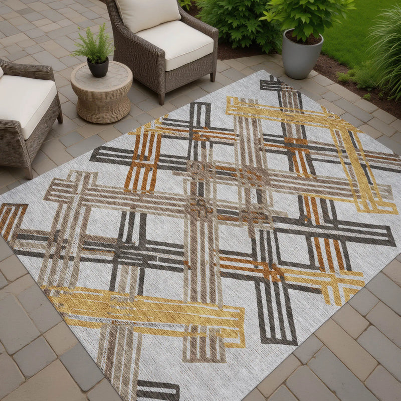 3' X 5' Gray And Gold Geometric Washable Indoor Outdoor Area Rug Homeroots Outdoor