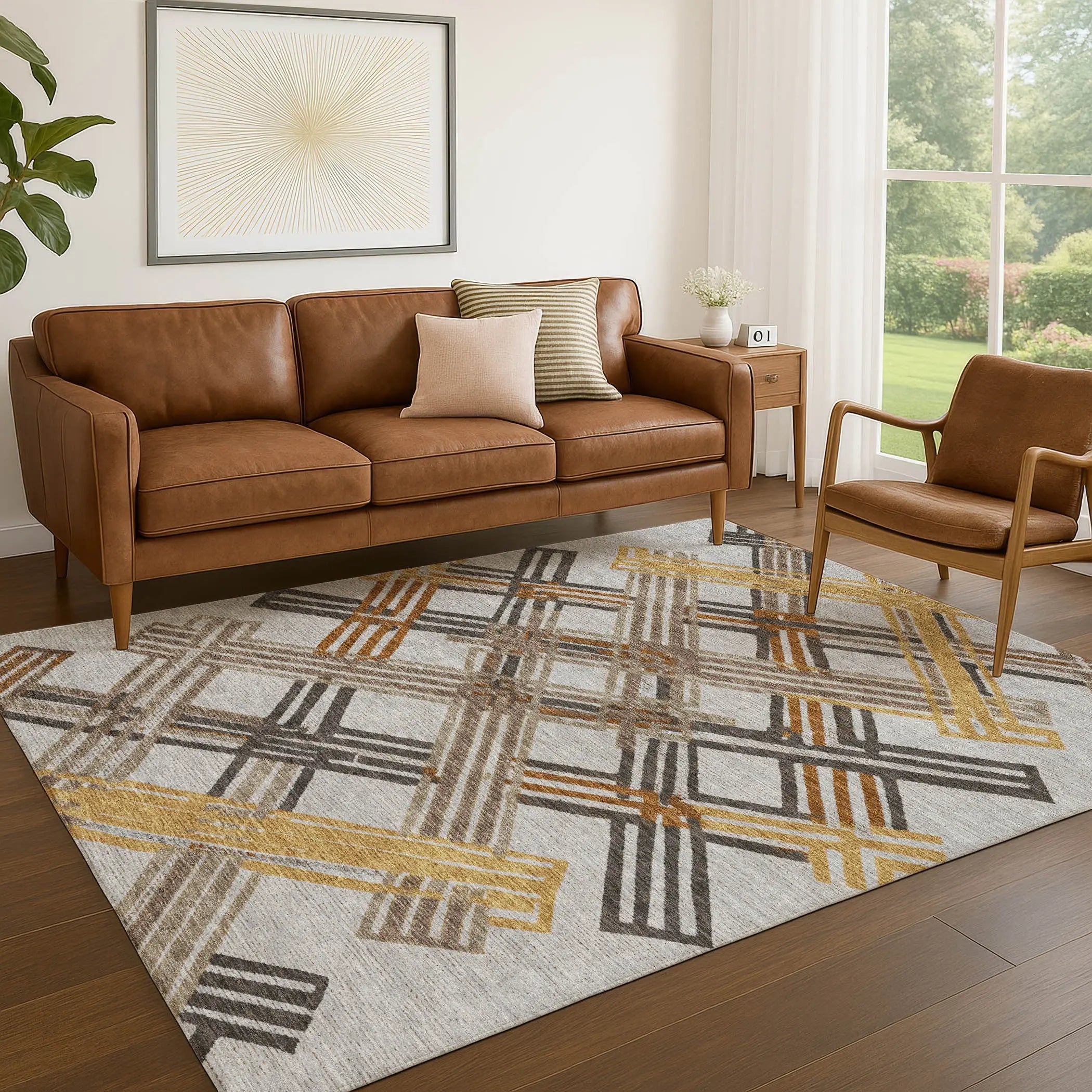 3' X 5' Gray And Gold Geometric Washable Indoor Outdoor Area Rug Homeroots Outdoor