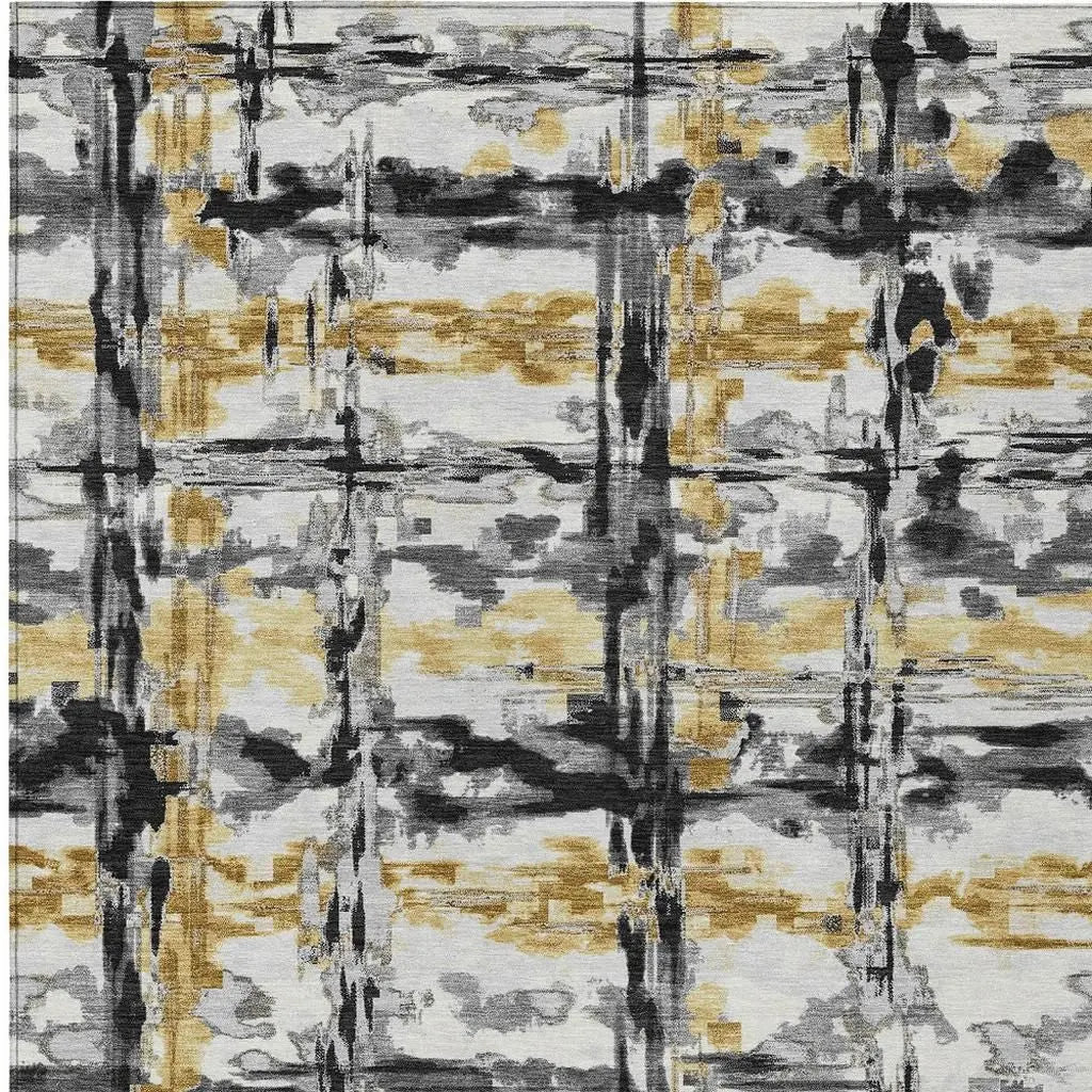 3' X 5' Gray And Granite Gray Abstract Washable Indoor Outdoor Area Rug Homeroots Outdoor