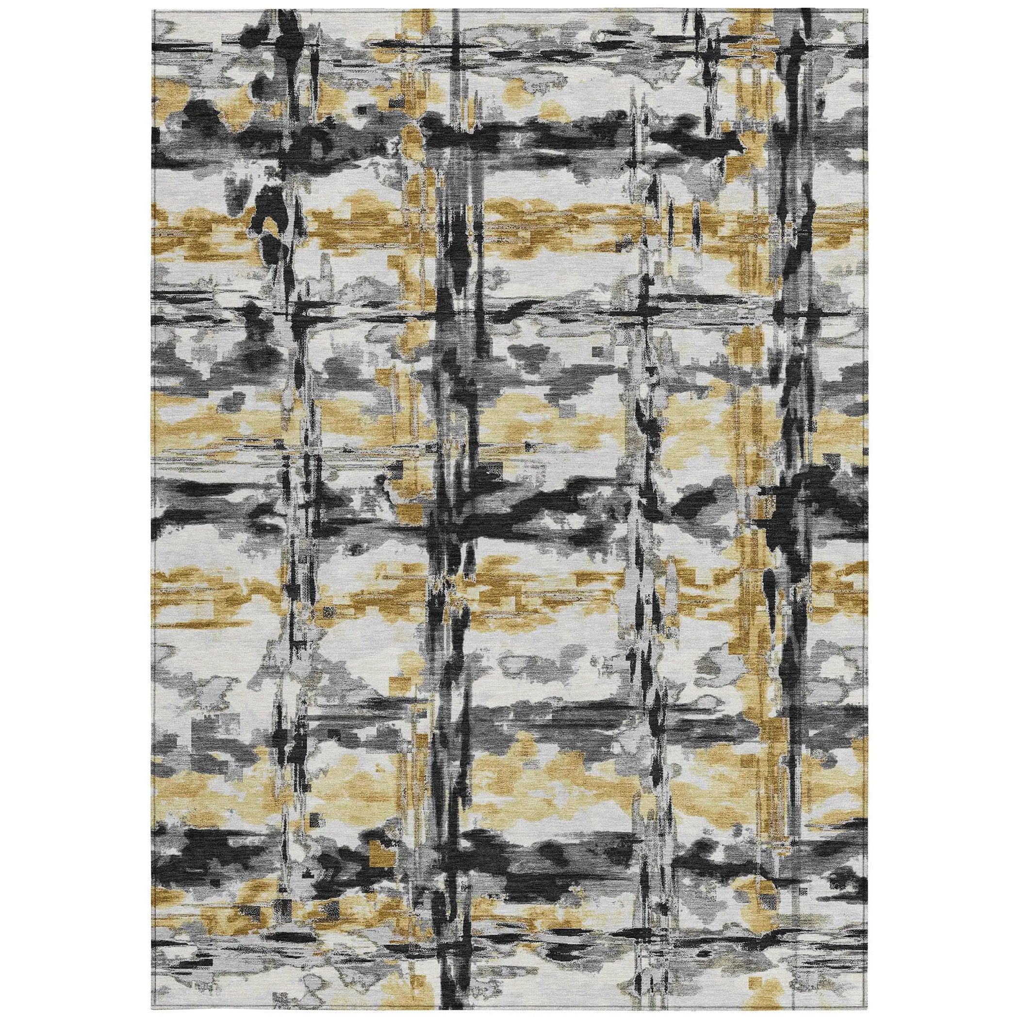 3' X 5' Gray And Granite Gray Abstract Washable Indoor Outdoor Area Rug Homeroots Outdoor