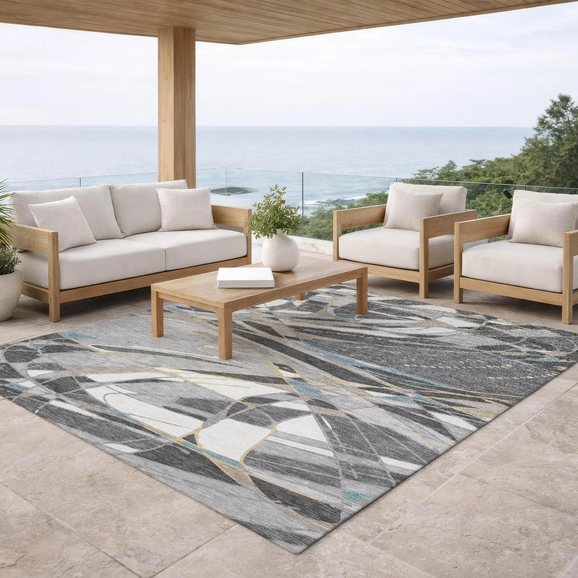 3' X 5' Gray And Graphite Abstract Washable Indoor Outdoor Area Rug Homeroots Outdoor