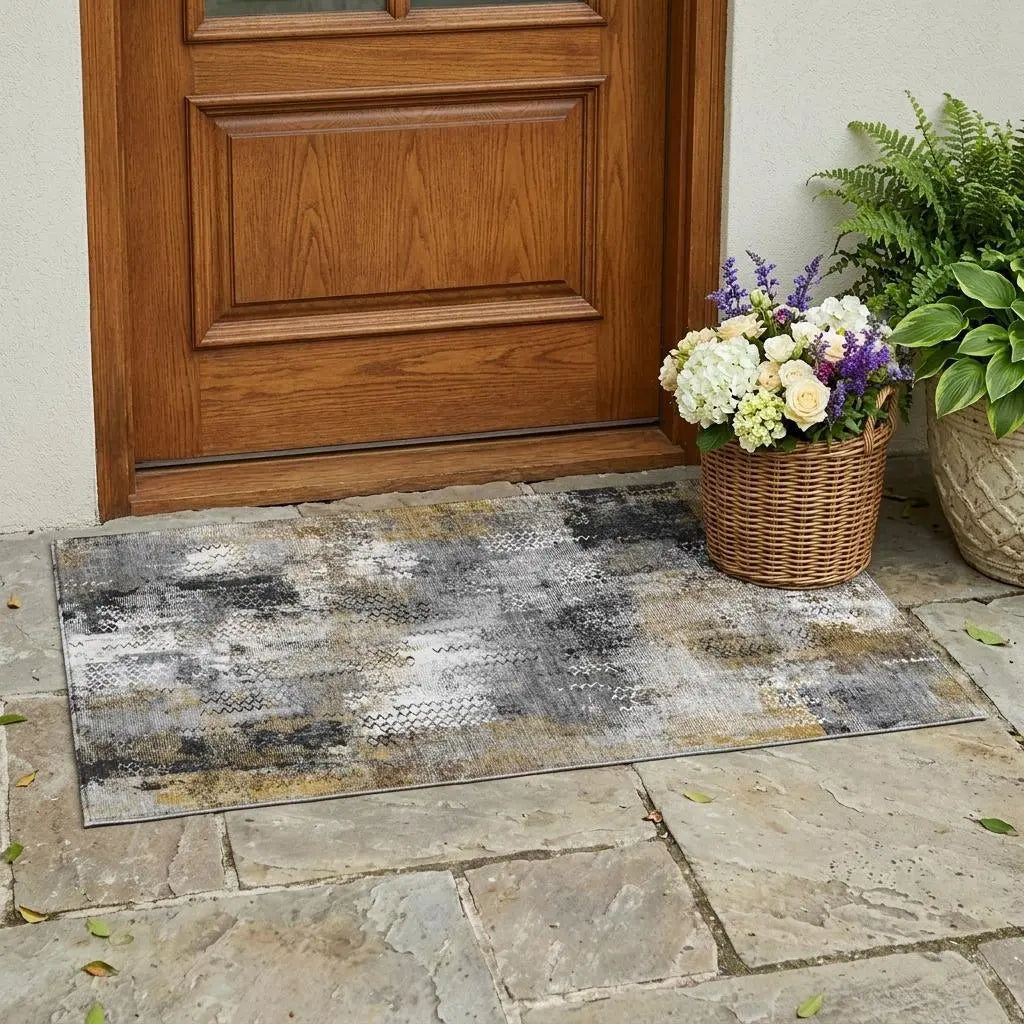 3' X 5' Gray And Graphite Abstract Washable Indoor Outdoor Area Rug Homeroots Outdoor